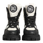 Black White Padded Lace Up Short Boots Shoes