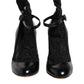 Black Leather Lace Socks Heels Pumps Shoes