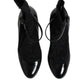 Black Leather Lace Socks Heels Pumps Shoes