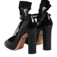 Black Leather Lace Socks Heels Pumps Shoes