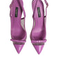 Purple Leather Mesh High Heels Slingback Shoes