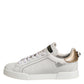 White Gold Leather Low Top Sneakers Shoes