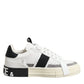 White Black Leather Low Top Sneakers Shoes