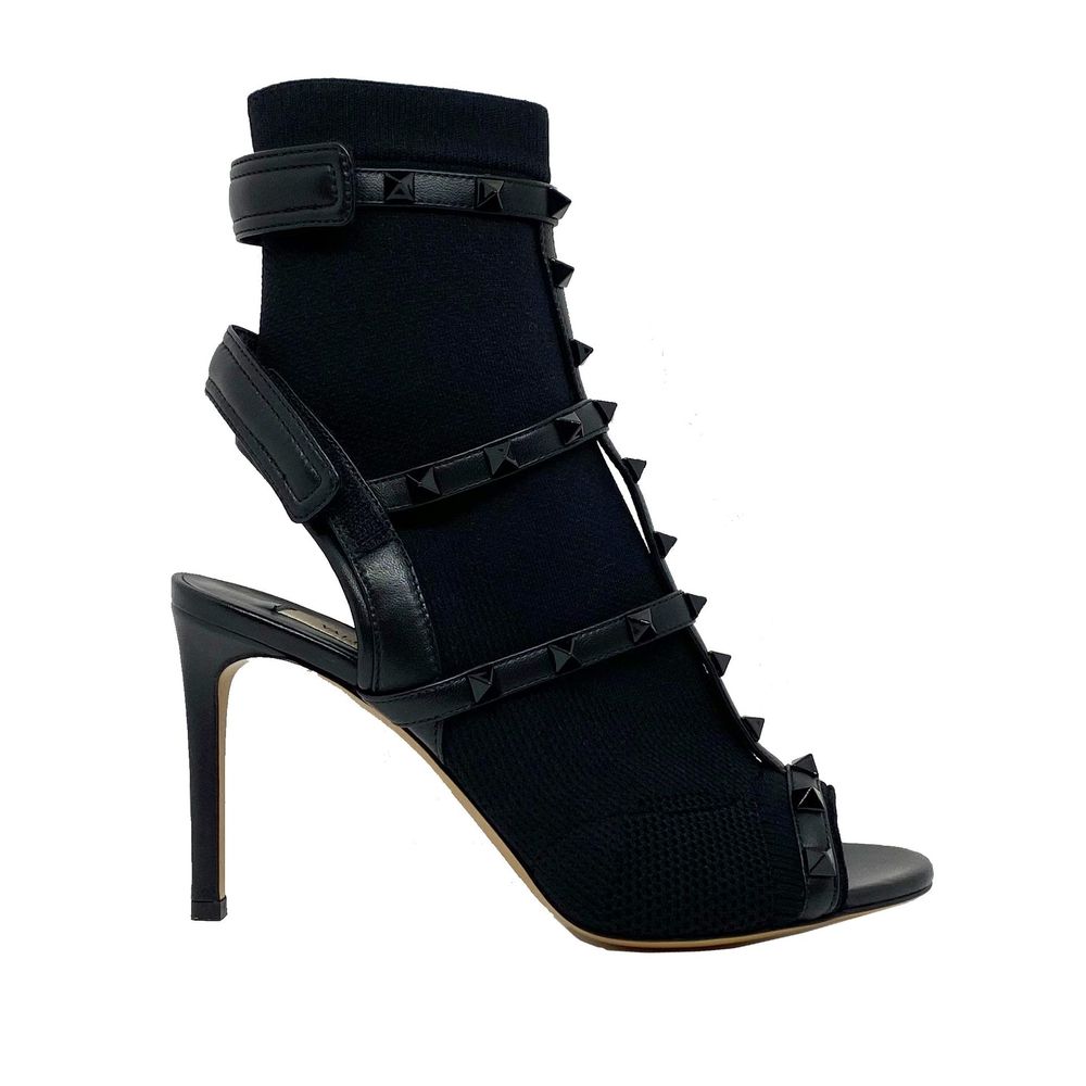 Black Leather Stiletto Heel Sandals