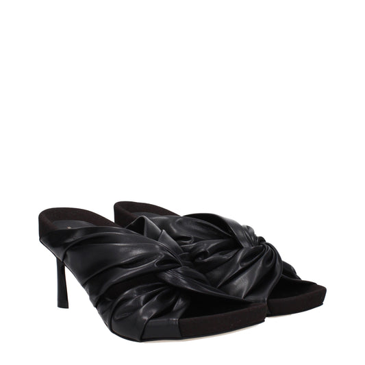 Black Leather Stiletto Heel Sandals