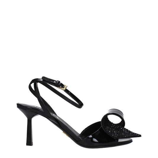Black Leather Stiletto Heel Sandals