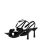 Black Leather Stiletto Heel Sandals