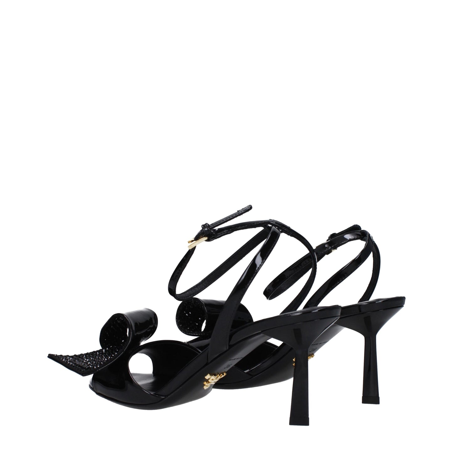 Black Leather Stiletto Heel Sandals