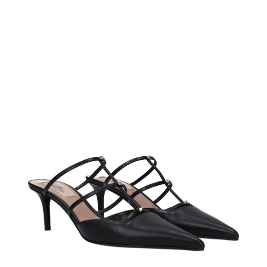 Black Leather Flat Sandals