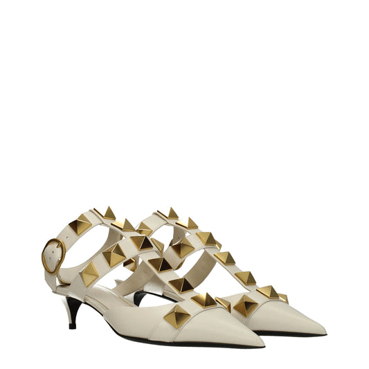 Beige Leather Stiletto Heel Sandals