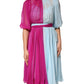 Fuchsia Light Blue Silk Two Tone Midi Dress