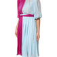 Fuchsia Light Blue Silk Two Tone Midi Dress