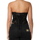 Black Strapless Floral Lace Bustier Cropped Top