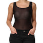 Black Nylon Sleeveless Round Neck Tank Top