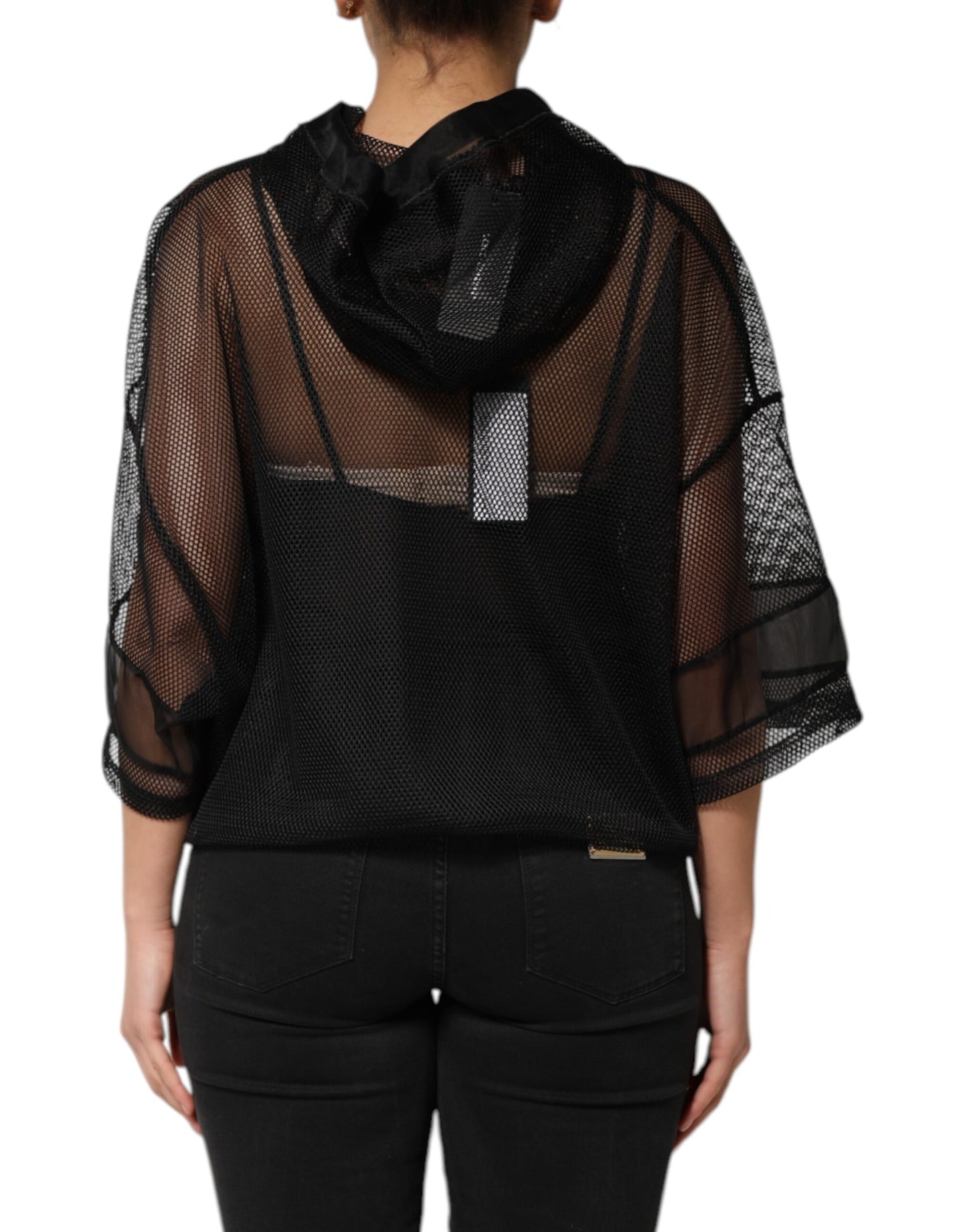 Black See Through Hooded Pullover Sweater