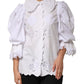 White Ruffled Lace Embellished Blouse Top