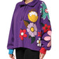 Purple Floral Print Cotton Long Sleeves Top