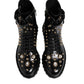 Black Studded Lace Up Mid Calf Boots Shoes
