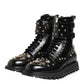 Black Studded Lace Up Mid Calf Boots Shoes