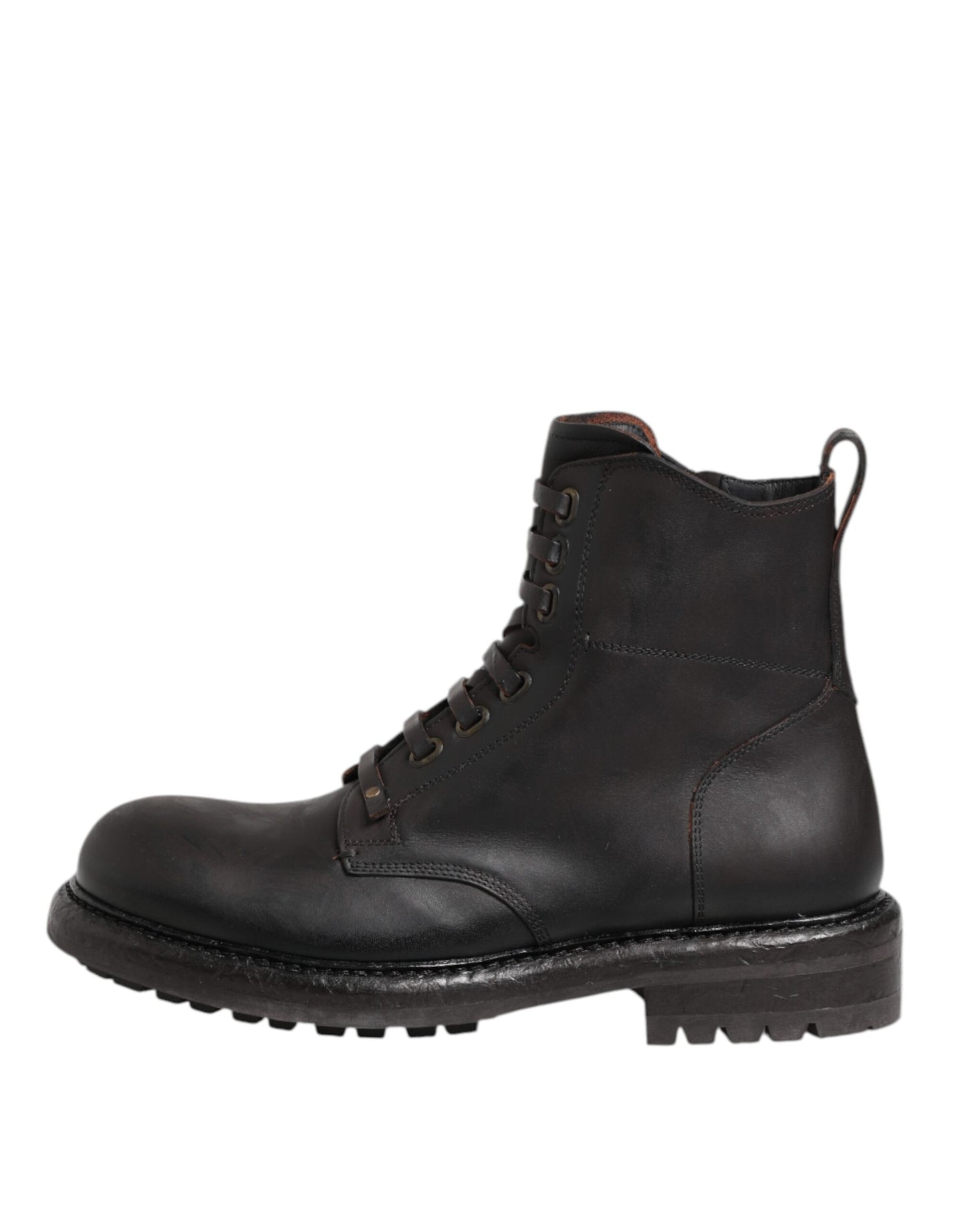 Dark Brown Leather Lace Up Mid Calf Boots Shoes