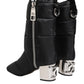 Black Padded Mid Calf Logo Heel Boots Shoes