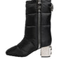 Black Padded Mid Calf Logo Heel Boots Shoes