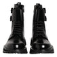 Black Leather Lace Up Mid Calf Boots Shoes