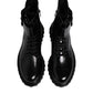 Black Leather Lace Up Mid Calf Boots Shoes