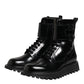 Black Leather Lace Up Mid Calf Boots Shoes