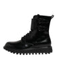 Black Leather Lace Up Mid Calf Boots Shoes