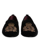 Black Velvet Gold Crown Mens Loafers Shoes