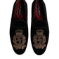 Black Velvet Gold Crown Mens Loafers Shoes