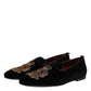 Black Velvet Gold Crown Mens Loafers Shoes