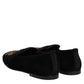 Black Velvet Gold Crown Mens Loafers Shoes