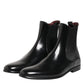 Black Chelsea Slip On Mid Calf Boots Shoes