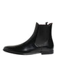 Black Chelsea Slip On Mid Calf Boots Shoes