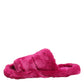 Pink Acrylic Faux Fur Mens Flats Sandals Shoes