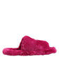 Pink Acrylic Faux Fur Mens Flats Sandals Shoes