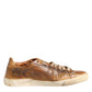 Brown Leather Low Top Men Sneakers Shoes