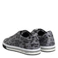 Gray Leather Leopard Low Top Sneakers Shoes