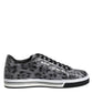 Gray Leather Leopard Low Top Sneakers Shoes