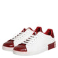 White Red Leather Lace Up Sneakers Shoes