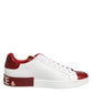 White Red Leather Lace Up Sneakers Shoes