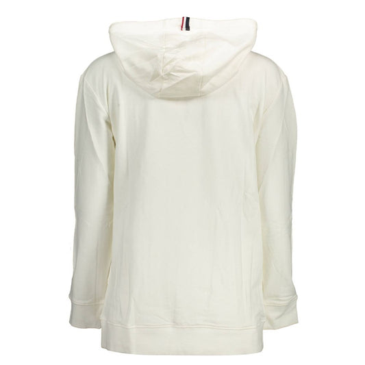 White Cotton Women Sweater with Hood and Pockets