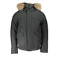 Gray Cotton Men Jacket with Hood and Removable Fur