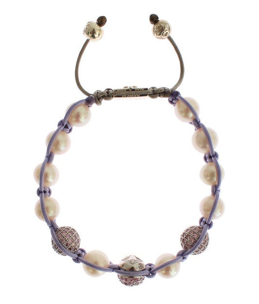 Elegant Silver & Purple CZ Pearl Bracelet