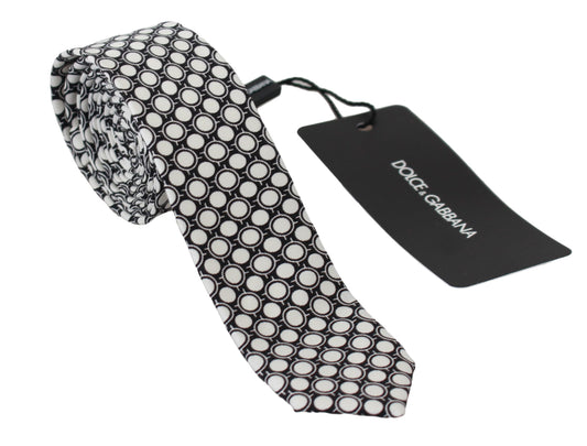 Elegant Black White Silk Necktie