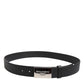 Black Leather Classic Metal Logo Buckle Belt