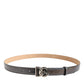 Metallic Leather Silver Tone Logo Buckle Belt
