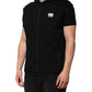 Black Sleeveless Hooded Logo Plaque Jacket
